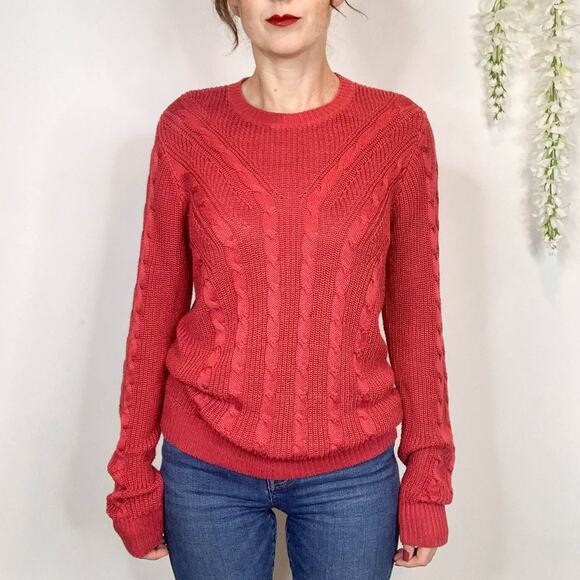 LAUREN RALPH LAUREN black label chunky cable knit sweater pink academia 2554 - Picture 11 of 13